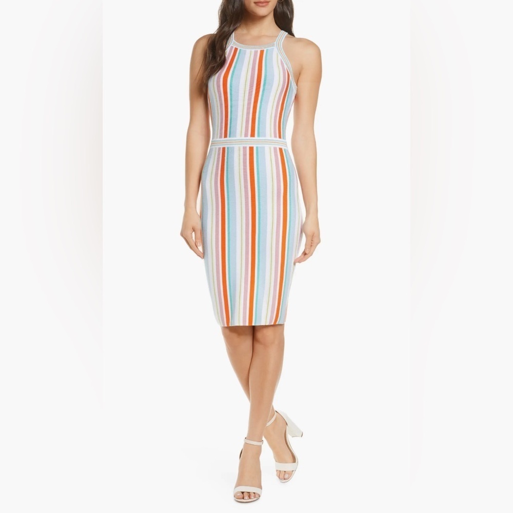 Ali & Jay Shades On Stripe Body-Con Strappy Midi Length Sweater Dress Sz M or L